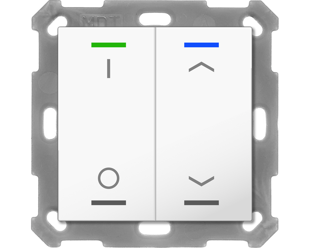 KNX Taster Light 55 2-fach, RGBW, Reinweiß glänzend, Schalten_Jalousie